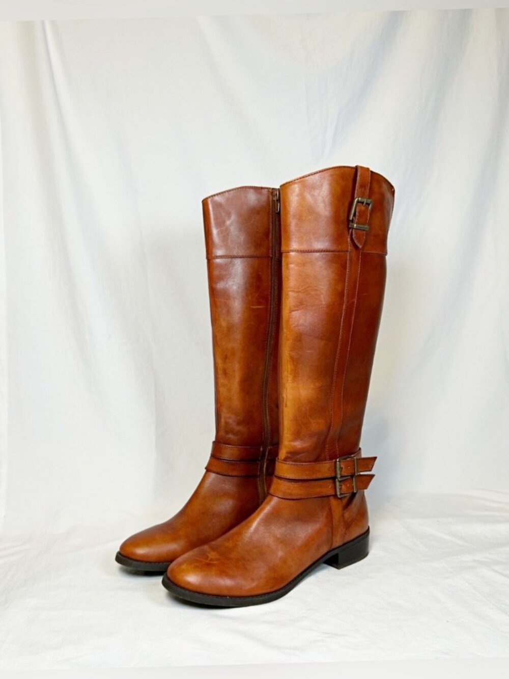 INC International Concepts Frankii Cognac Leather Boho Knee High Riding Boots~12